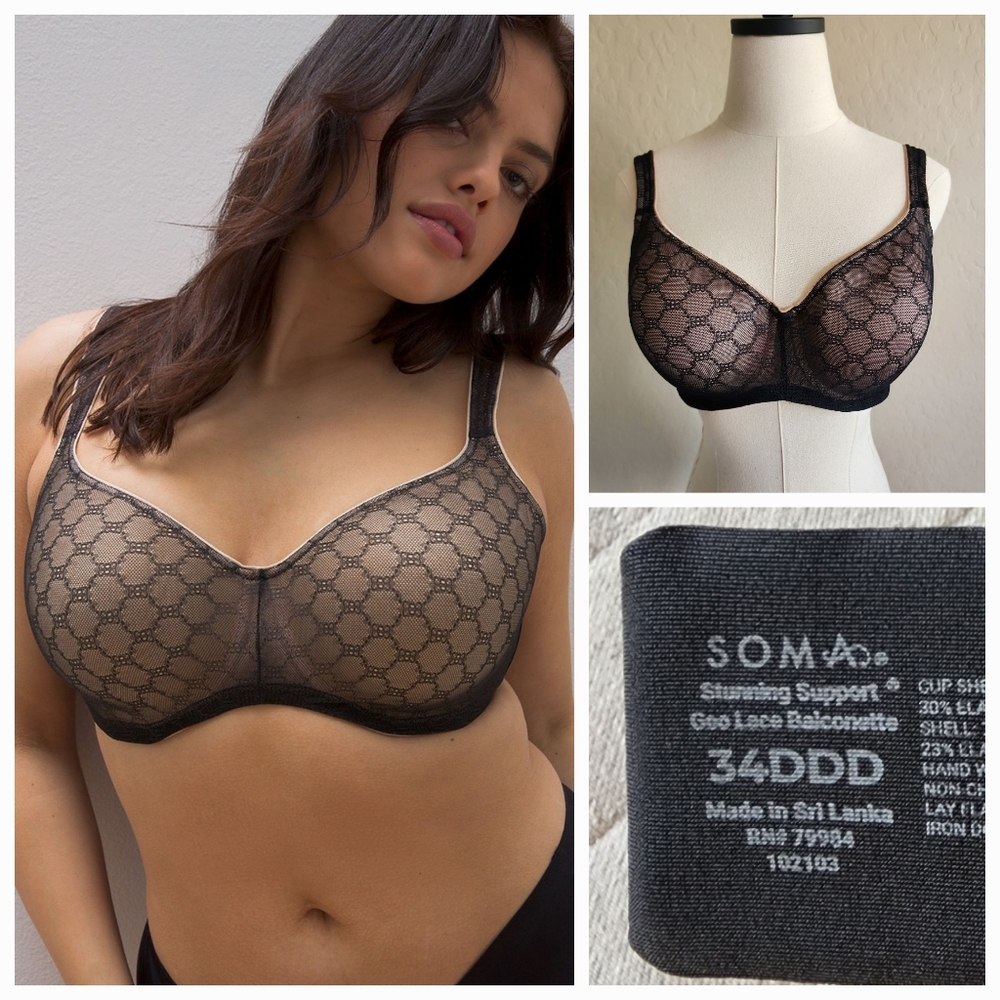 Soma Stunning Support‎ Geo Lace Balconette Bra 34DDD